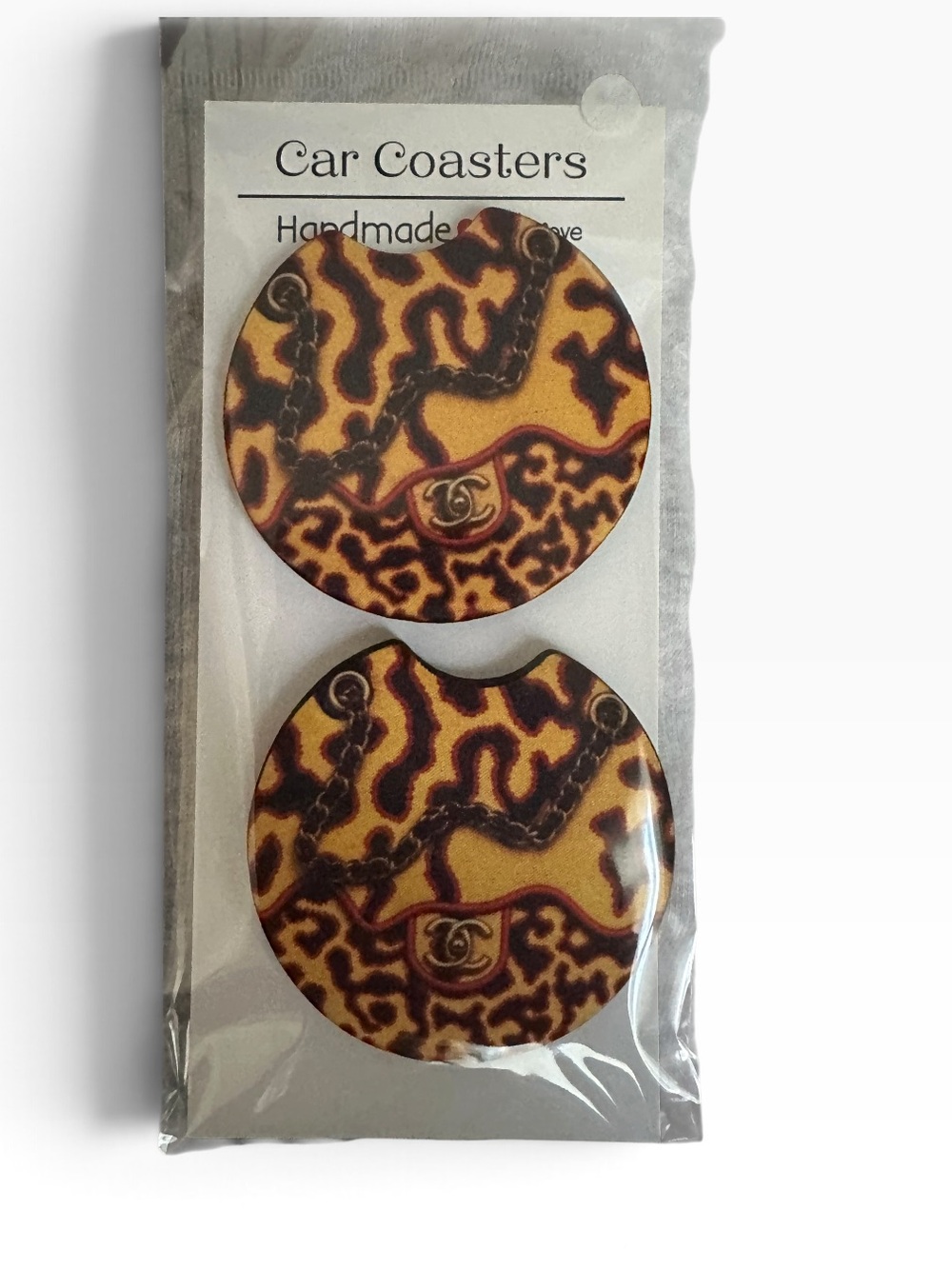 Leopard Print Round Key & Card Holder - Brown/Black